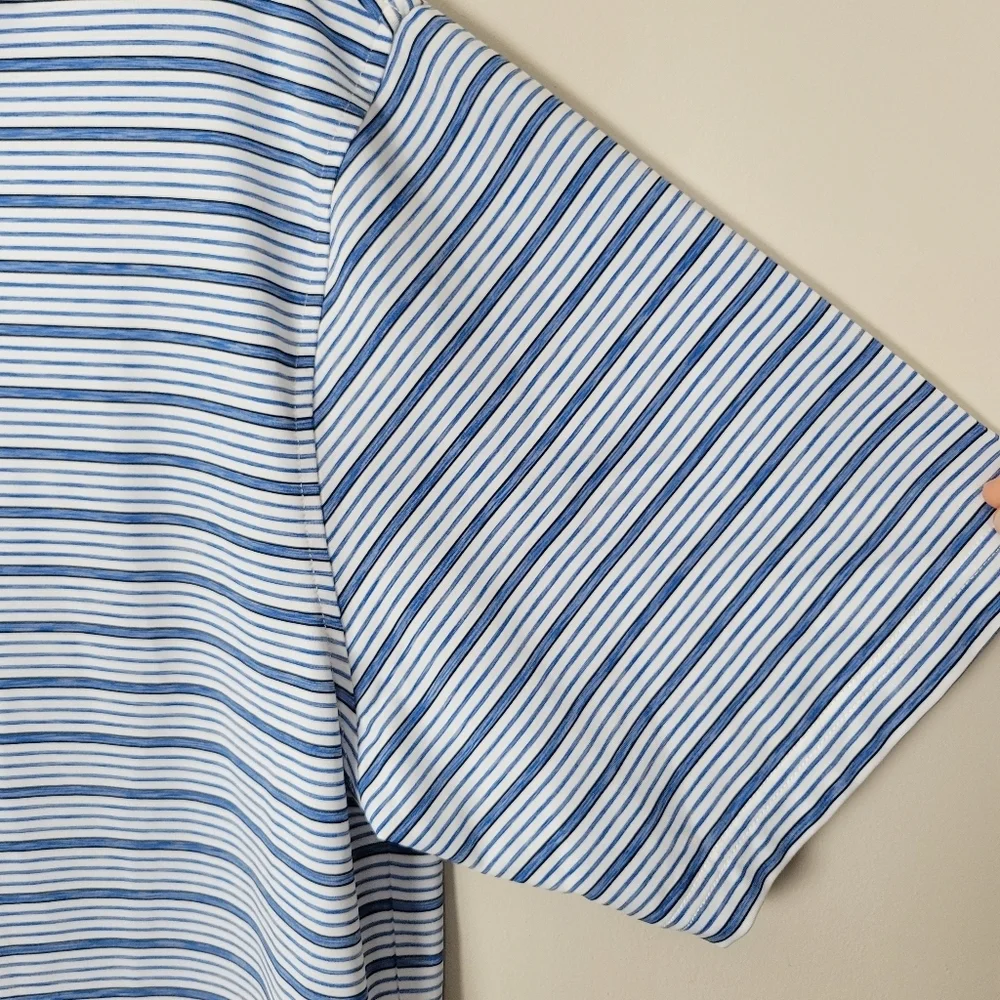 Footjoy Golf Performance Polo Men's Large Striped Blue Short Sleeve